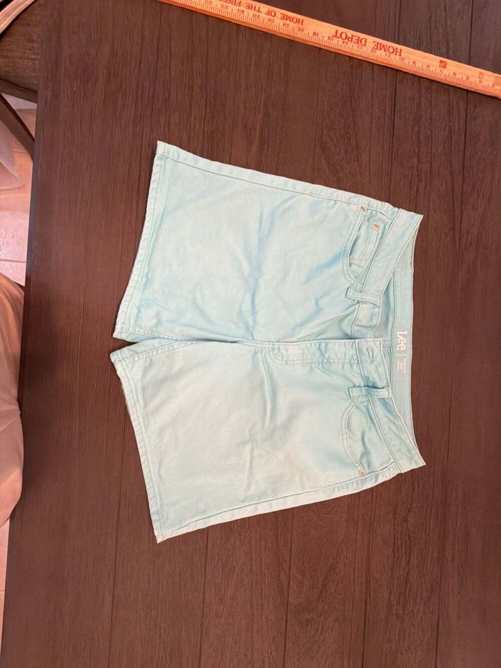 #8 Lee Women's Mid Rise Regular Fit Denim Shorts in Aqua Blue